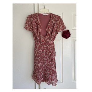 Lush Floral Short Sleeve Ruffle Wrap Dress